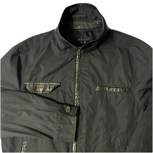 Theory Vtg Men's Jacket Black Lightweight Full Zip Leather Trim Size‎ XL